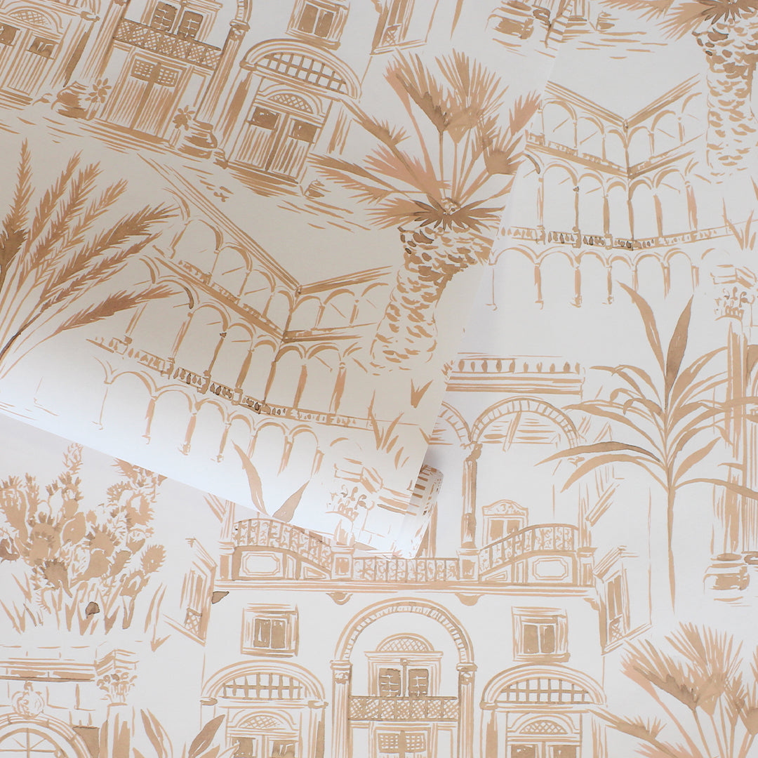 Boulevard Toile Non-Pasted Wallpaper - A roll of Boulevard Toile Unpasted Wallpaper in coral toile | Tempaper#color_coral-toile
