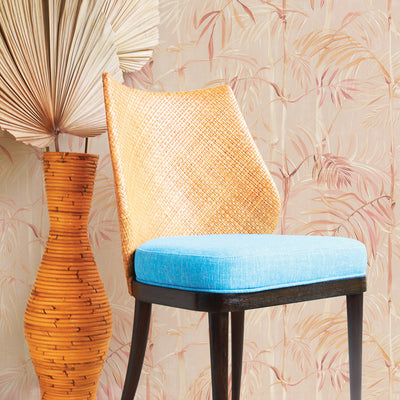 Bamboo Gardens Non-Pasted Wallpaper - A blue and orange chair in front of Bamboo Gardens Unpasted Wallpaper in coral | Tempaper#color_coral