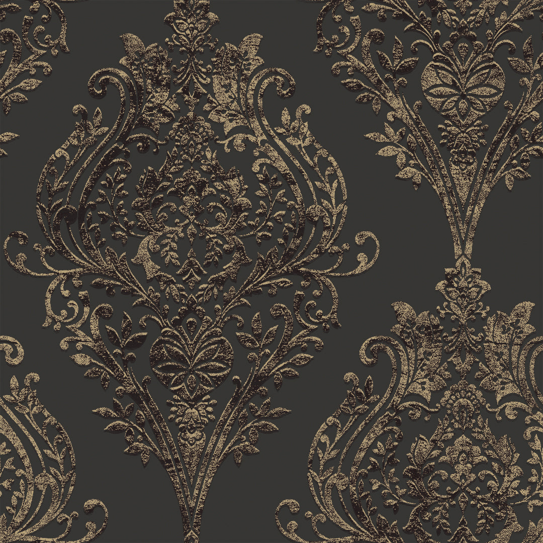 Estate Damask Non-Pasted Wallpaper - A swatch of Estate Damask Unpasted Wallpaper in charcoal damask | Tempaper#color_charcoal-damask