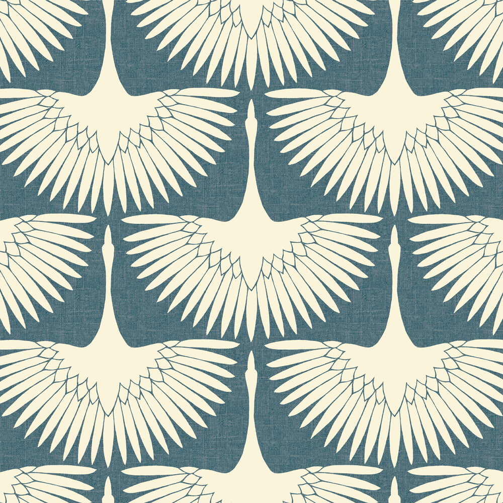 Feather Flock Removable Wallpaper - A swatch of Tempaper's Feather Flock Peel And Stick Wallpaper in denim blue scallops#color_denim-blue-scallops