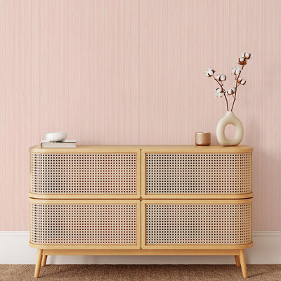 Faux Grasscloth Removable Wallpaper - A wood dresser in a room featuring Faux Grasscloth Peel And Stick Wallpaper in textured blush | Tempaper#color_textured-blush