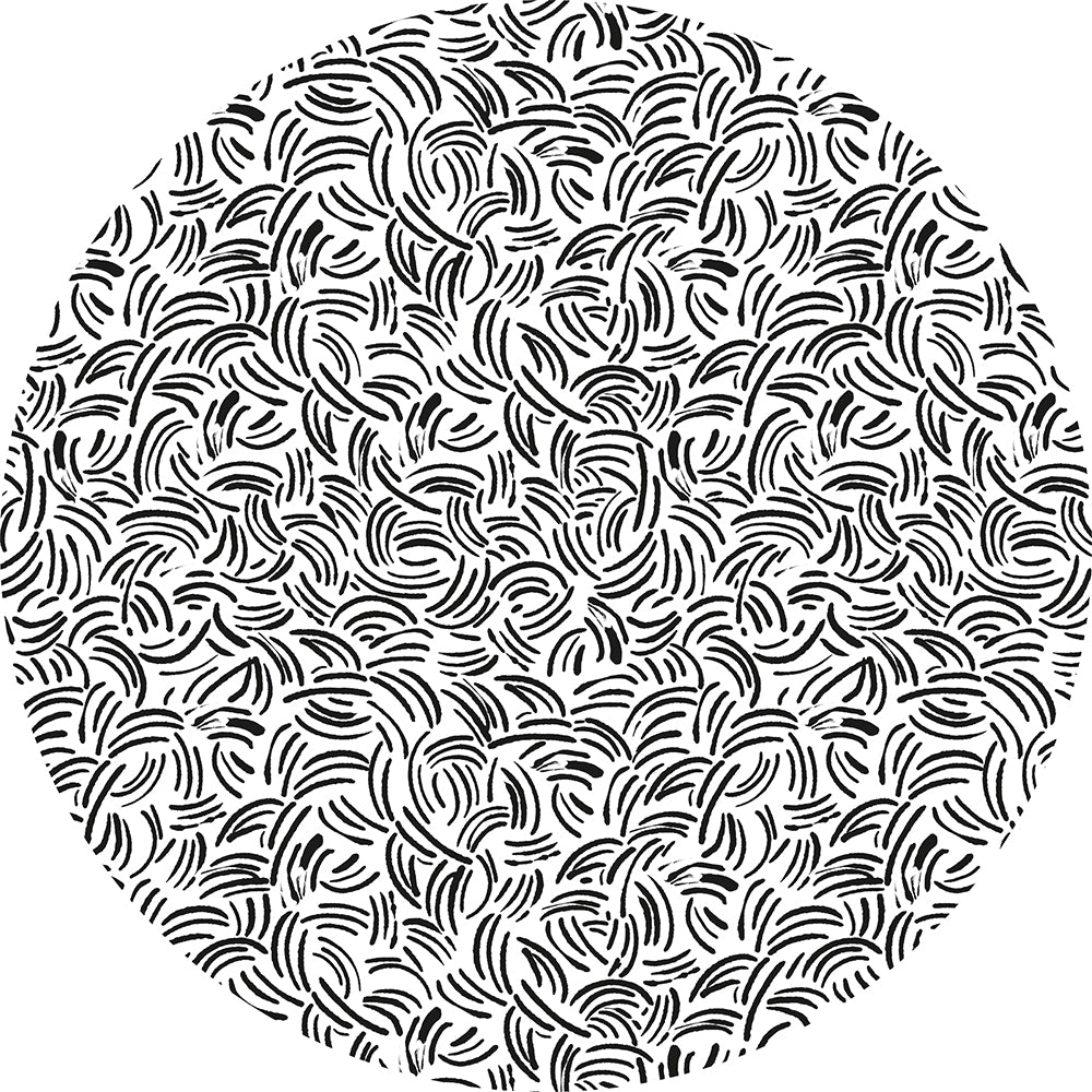 Round Abstract Lines Vinyl Rug VINYL FLOOR MAT in black and white.