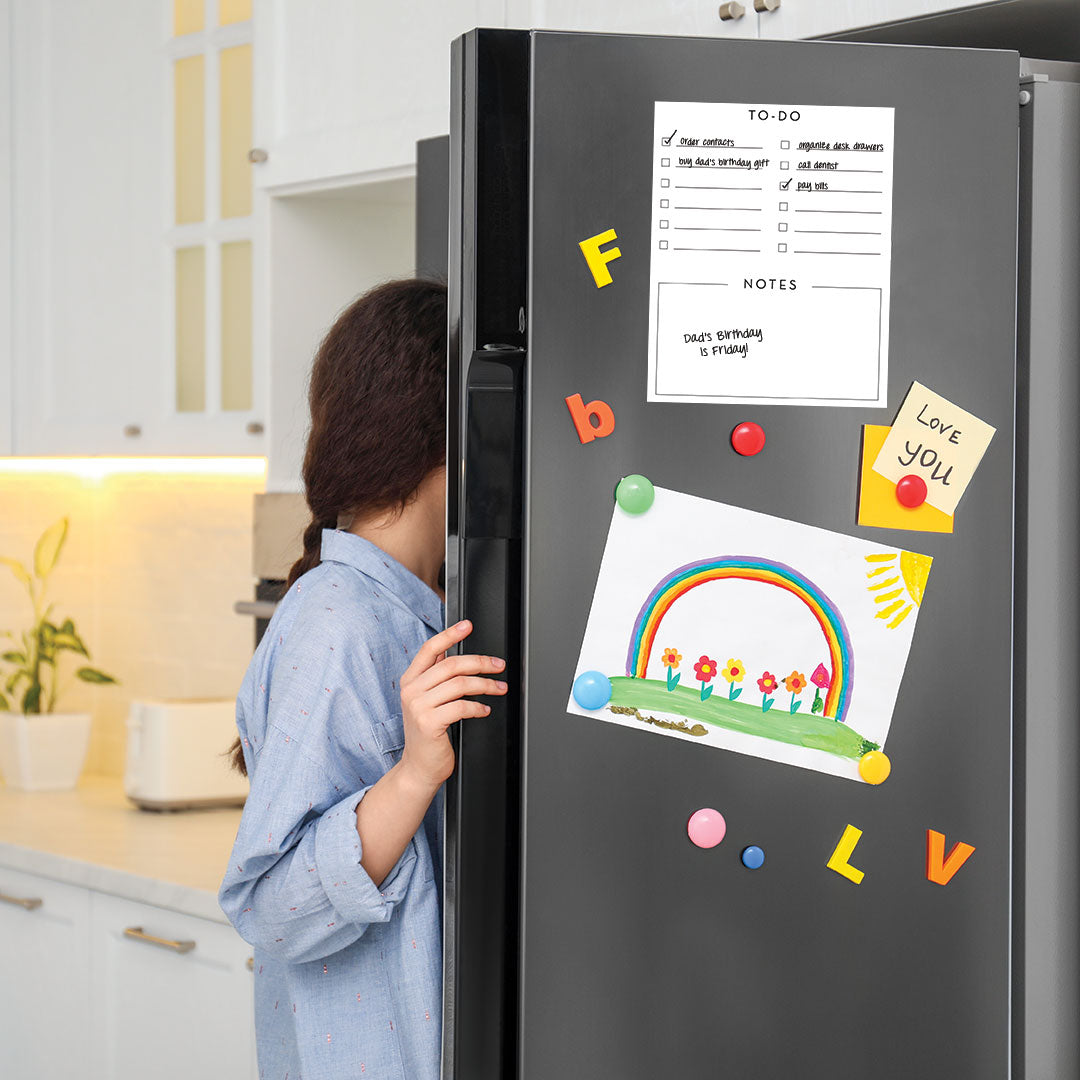 Tempaper's Dry Erase To-Do List Wall Decal shown on a refrigerator.