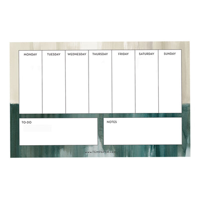 Tempaper Branded Weekly Calendar wall decal in a green and tan color combination.