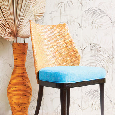Bamboo Gardens Non-Pasted Wallpaper - A blue and orange chair in front of Bamboo Gardens Unpasted Wallpaper in fog | Tempaper#color_fog