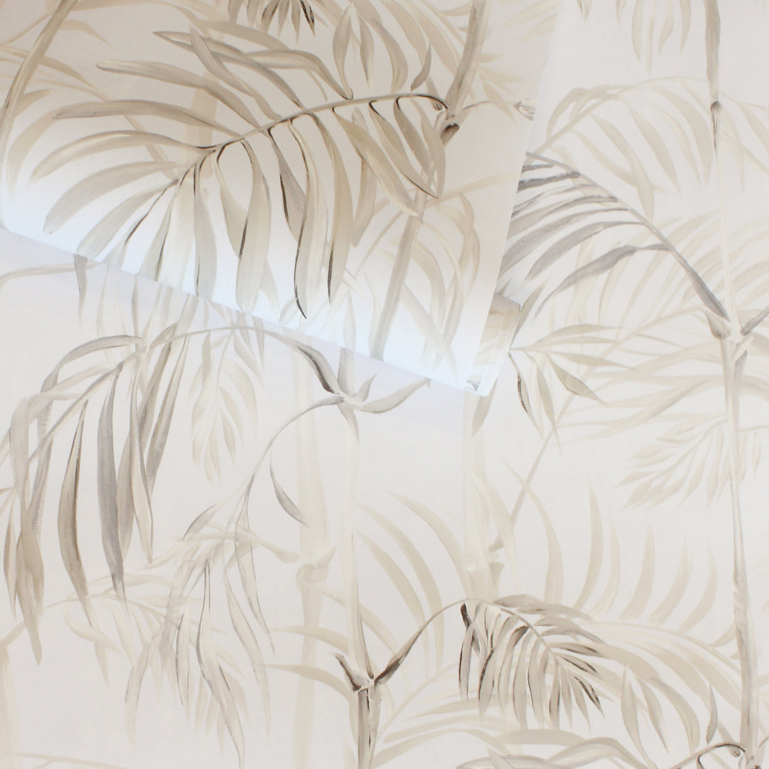 Bamboo Gardens Non-Pasted Wallpaper - A roll of Bamboo Gardens Unpasted Wallpaper in fog | Tempaper#color_fog