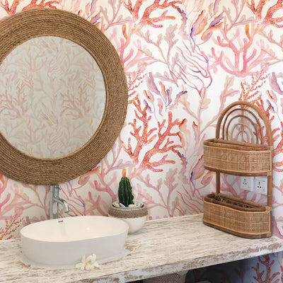 Coral Reef Removable Wallpaper - A room featuring Tempaper's Coral Reef Peel And Stick Wallpaper in rose quartz | Tempaper