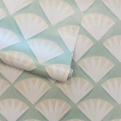 Deco Shell Removable Wallpaper - A wallpaper roll of Tempaper's Deco Shell Peel And Stick Wallpaper in fresh mint | Tempaper