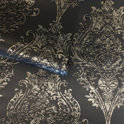 Estate Damask Non-Pasted Wallpaper - A roll of Estate Damask Unpasted Wallpaper in charcoal damask | Tempaper#color_charcoal-damask