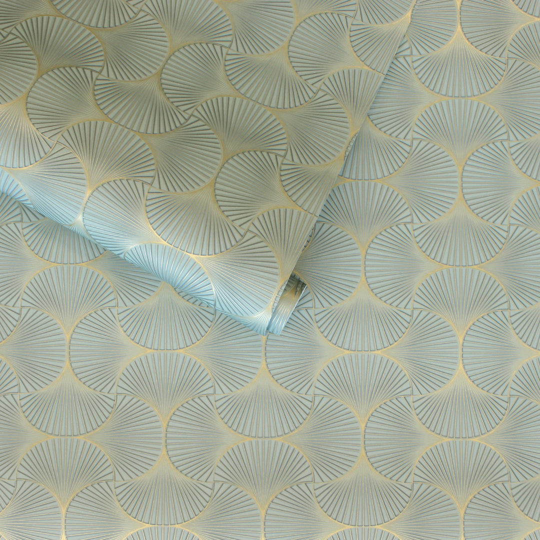Gilded Scallop Non-Pasted Wallpaper - A roll of Gilded Scallop Unpasted Wallpaper in green agate | Tempaper#color_green-agate
