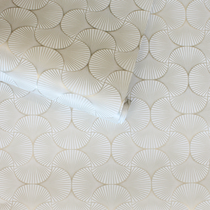 Gilded Scallop Non-Pasted Wallpaper - A roll of Gilded Scallop Unpasted Wallpaper in porcelain | Tempaper#color_porcelain