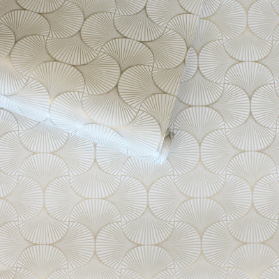 Gilded Scallop Non-Pasted Wallpaper - A roll of Gilded Scallop Unpasted Wallpaper in porcelain | Tempaper#color_porcelain