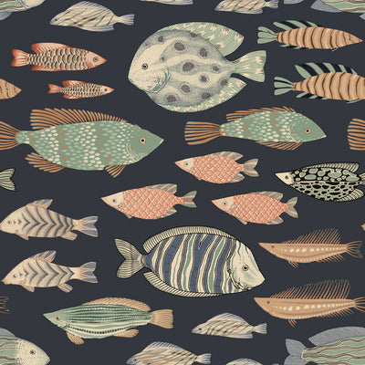 Marine Fish Removable Wallpaper - A swatch of Tempaper's Marine Fish Peel And Stick Wallpaper in night fall | Tempaper#color_night-fall
