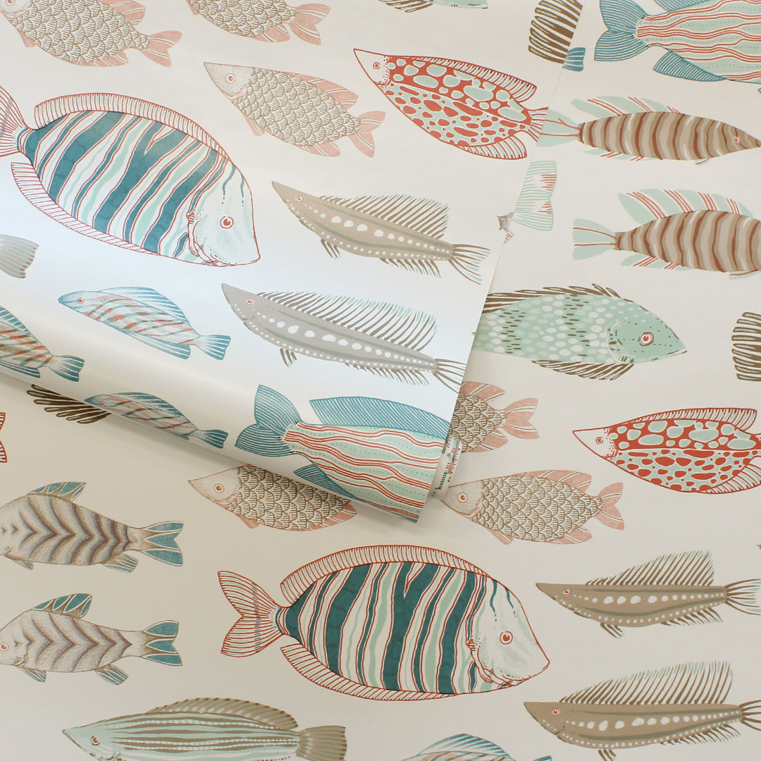 Marine Fish Removable Wallpaper - A wallpaper roll of Tempaper's Marine Fish Peel And Stick Wallpaper in ocean spray | Tempaper#color_ocean-spray