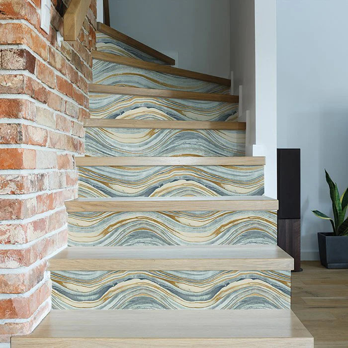 Image of Travertine wallpaper print on stair risers
