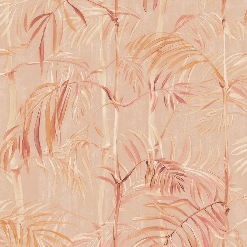 Bamboo Gardens Non-Pasted Wallpaper - A swatch of Bamboo Gardens Unpasted Wallpaper in coral | Tempaper#color_coral