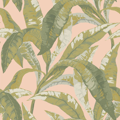 An up-close swatch of banana leaf peel and stick wallpaper.