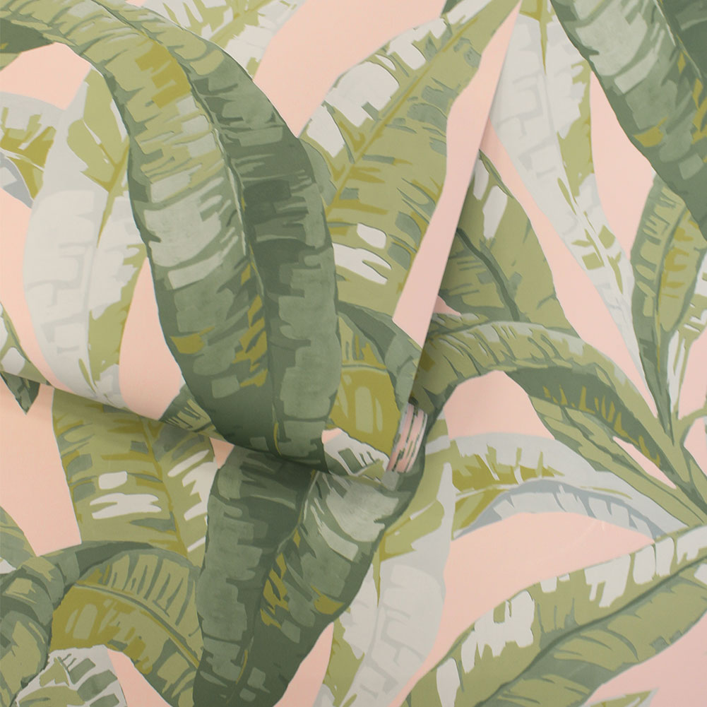 A slightly unraveled roll of banana leaf peel and stick wallpaper.
