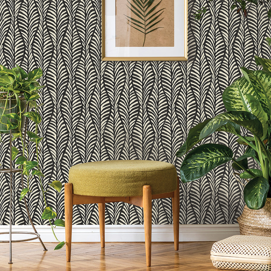 Block Print Leaves Peel and Stick Wallpaper – Tempaper