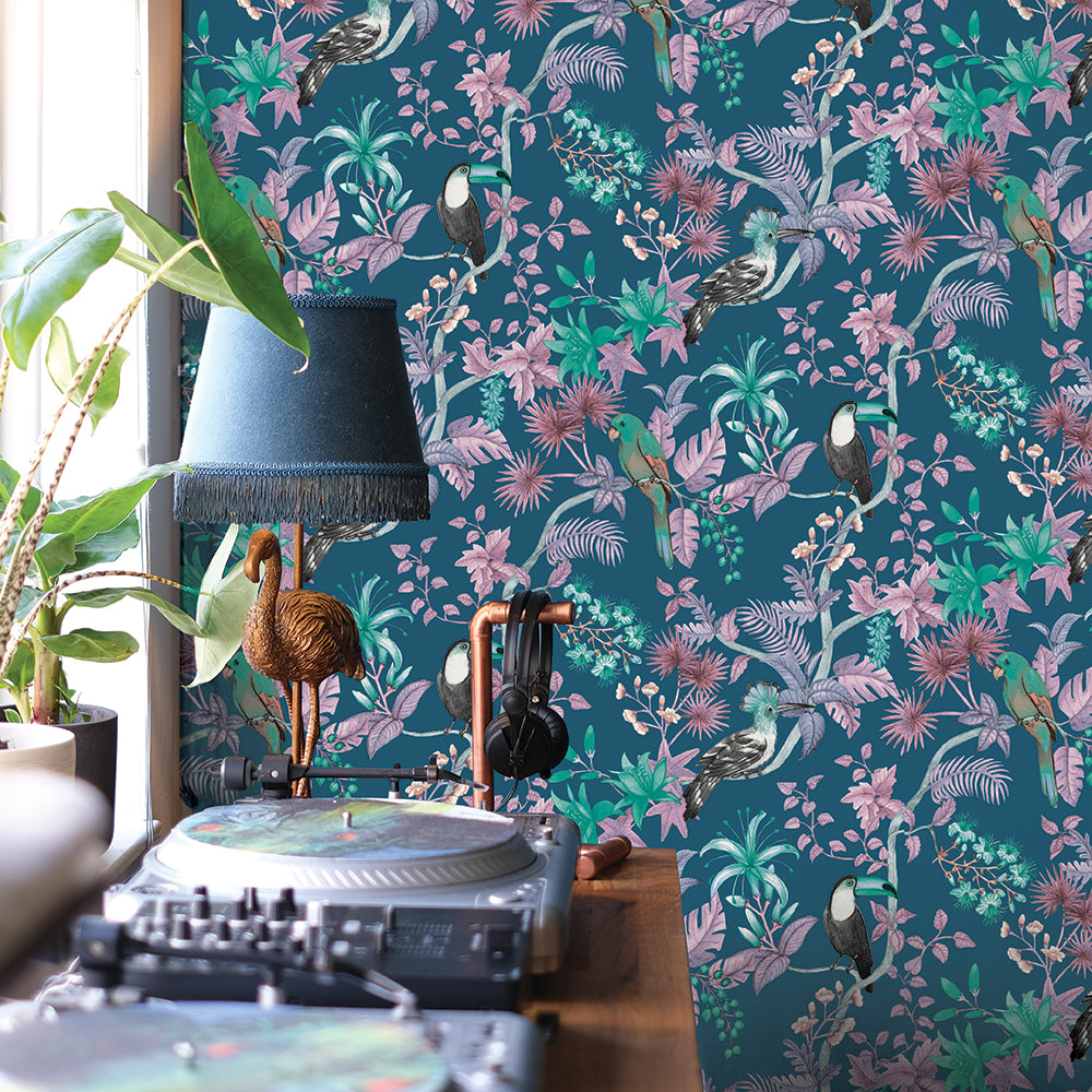 Dreamy Vintage Birds Black Floral Paper Non-Pasted Strippable Wallpaper  Roll (Covers 57 Sq. Ft.)Removable Wallpaper. Double Roll
