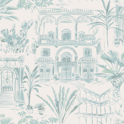 Boulevard Toile Non-Pasted Wallpaper - A swatch of Boulevard Toile Unpasted Wallpaper in coastal green toile | Tempaper#color_coastal-green-toile