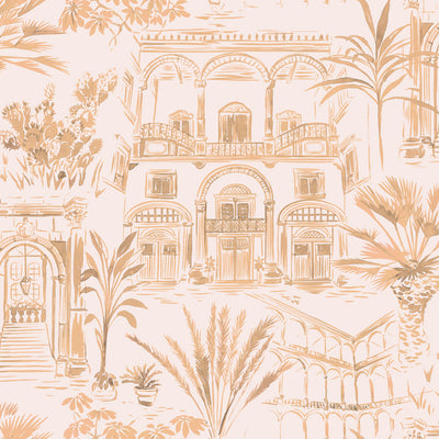 Boulevard Toile Non-Pasted Wallpaper - A swatch of Boulevard Toile Unpasted Wallpaper in coral toile | Tempaper#color_coral-toile