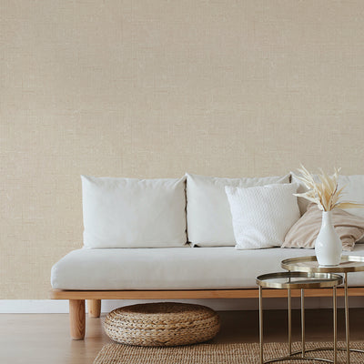 Burlap Removable Wallpaper - A white couch and metal coffee table in a room featuring Burlap Peel And Stick Wallpaper in natural burlap | Tempaper#color_natural-burlap