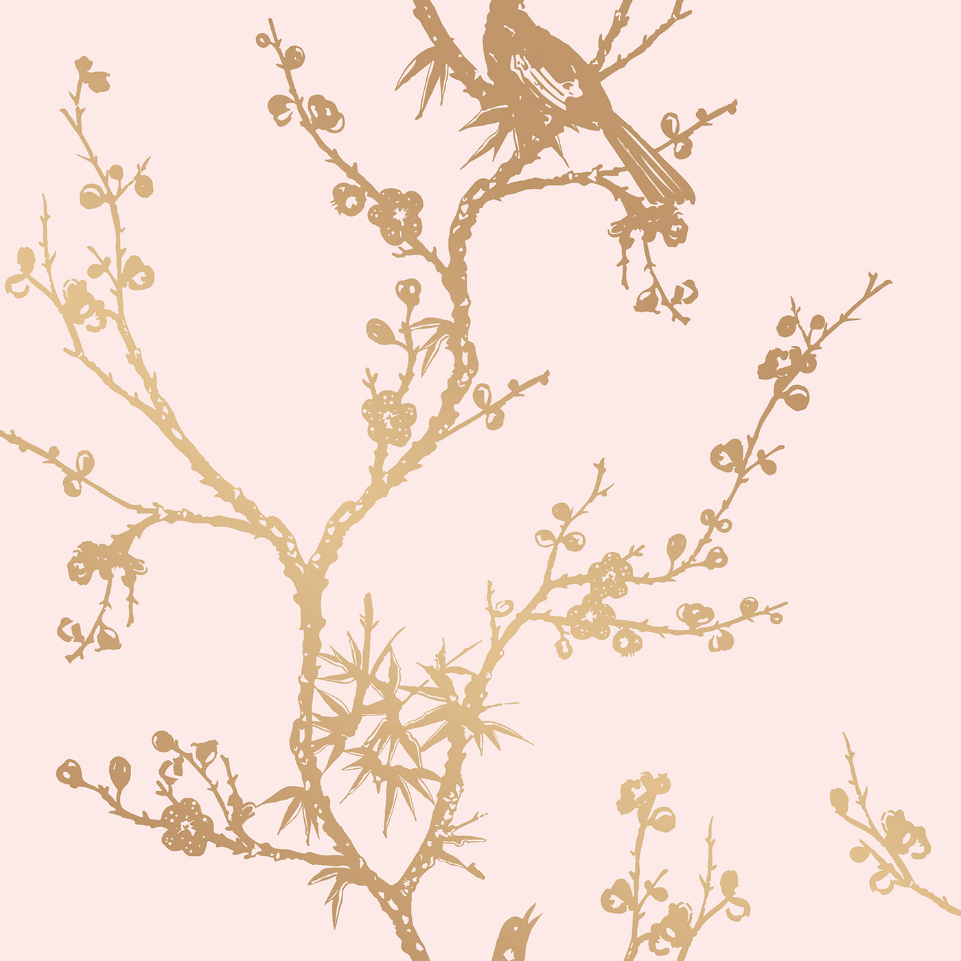 Bird Watching Removable Wallpaper By Cynthia Rowley - A swatch of Tempaper's Bird Watching Peel And Stick Wallpaper By Cynthia Rowley in rose pink and gold birds#color_rose-pink-and-gold-birds