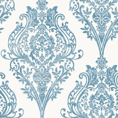 Estate Damask Non-Pasted Wallpaper - A swatch of Estate Damask Unpasted Wallpaper in coastal blue damask | Tempaper#color_coastal-blue-damask