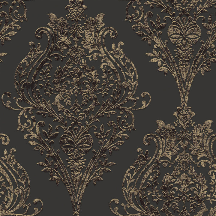 Estate Damask Non-Pasted Wallpaper - A swatch of Estate Damask Unpasted Wallpaper in charcoal damask | Tempaper#color_charcoal-damask