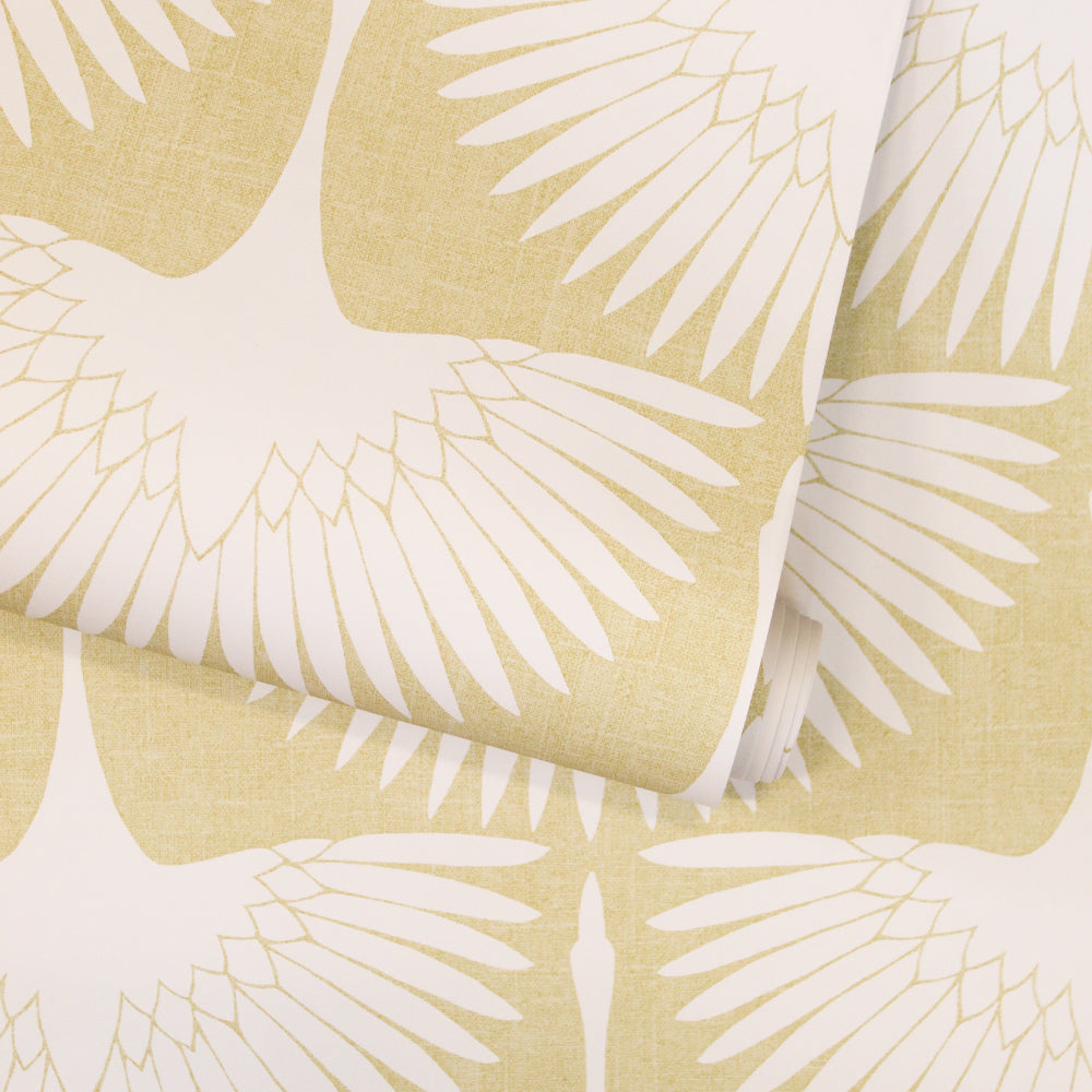 Feather Flock Removable Wallpaper - A roll of Tempaper's Feather Flock Peel And Stick Wallpaper in golden hour scallops#color_golden-hour-scallops