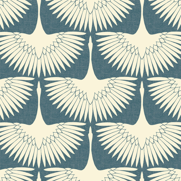 Feather Flock Removable Wallpaper - A swatch of Tempaper's Feather Flock Peel And Stick Wallpaper in denim blue scallops#color_denim-blue-scallops