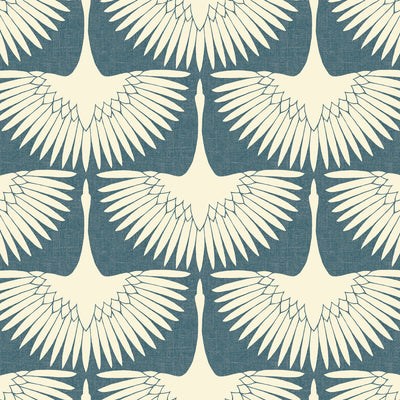 Feather Flock Removable Wallpaper - A swatch of Tempaper's Feather Flock Peel And Stick Wallpaper in denim blue scallops#color_denim-blue-scallops