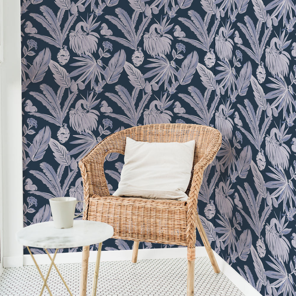 Tropical Floral and Birds Pattern Wallpaper for Walls