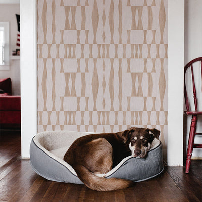 Faux Grasscloth Geo Removable Wallpaper - A dog in a dog bed in front of a wall featuring Faux Grasscloth Geo Peel And Stick Wallpaper in textured jute | Tempaper#color_textured-jute