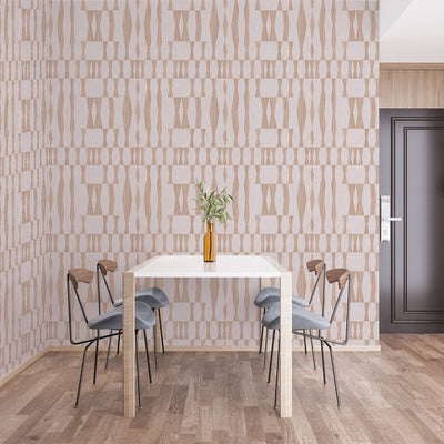 Faux Grasscloth Geo Removable Wallpaper - Four chairs and a table in a room featuring Faux Grasscloth Geo Peel And Stick Wallpaper in textured jute | Tempaper#color_textured-jute