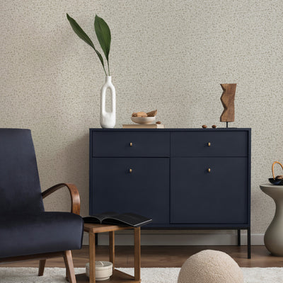 Glyph Geo Non-Pasted Wallpaper - A black dresser and black chair in front of Glyph Geo Unpasted Wallpaper in fawn geo | Tempaper#color_fawn-geo
