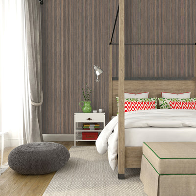 Faux Grasscloth Removable Wallpaper - A bedroom with a bed and white nightstand featuring Faux Grasscloth Peel And Stick Wallpaper in textured bronze | Tempaper#color_textured-bronze