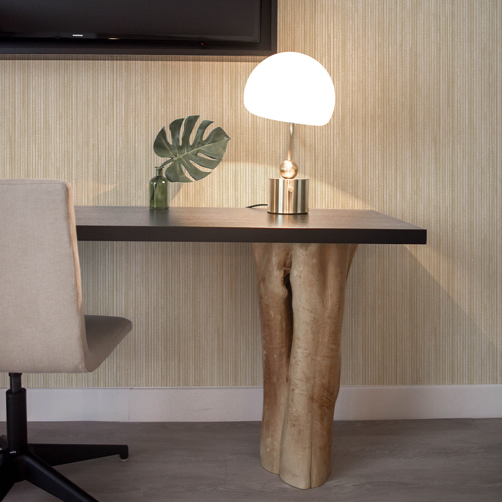Faux Grasscloth Removable Wallpaper - A desk and chair in an office featuring Faux Grasscloth Peel And Stick Wallpaper in textured sand | Tempaper#color_textured-sand