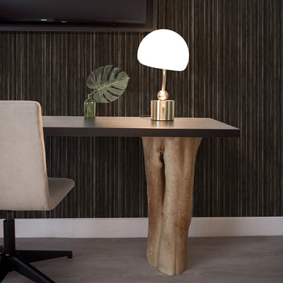 Faux Grasscloth Removable Wallpaper - A desk and chair in an office featuring Faux Grasscloth Peel And Stick Wallpaper in textured black linen | Tempaper#color_textured-black-linen