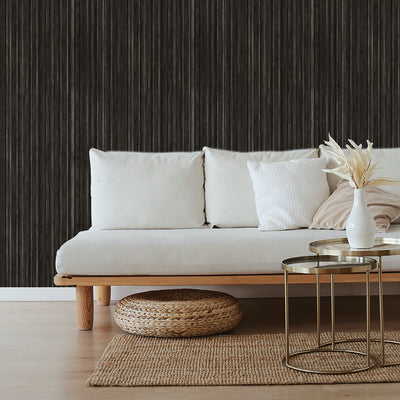 Faux Grasscloth Removable Wallpaper - A white couch and metal coffee table in front of Faux Grasscloth Peel And Stick Wallpaper in textured black linen | Tempaper#color_textured-black-linen