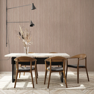 Faux Grasscloth Removable Wallpaper - A dining table and five wood chairs in a room featuring Faux Grasscloth Peel And Stick Wallpaper in textured neutral | Tempaper#color_textured-neutral