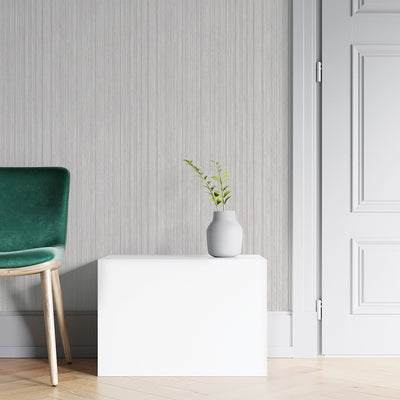 Faux Grasscloth Removable Wallpaper - A green chair and white table in a room featuring Faux Grasscloth Peel And Stick Wallpaper in textured sterling silver | Tempaper#color_textured-sterling-silver