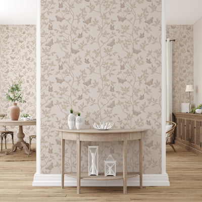 Monarch Non-Pasted Wallpaper - A living room hallway featuring Monarch Unpasted Wallpaper in fawn | Tempaper#color_fawn