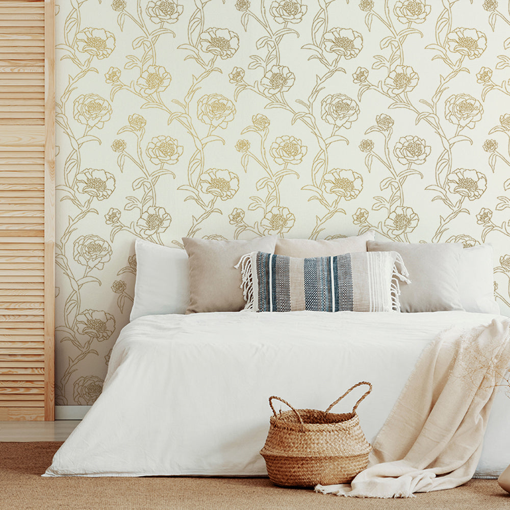 Gold Cream Floral Contact Paper Peel and Stick Wallpaper Removable