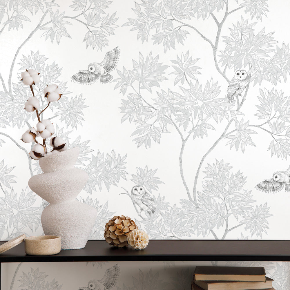 Parliament Non-Pasted Wallpaper - A black shelf with a plant, featuring Parliament Unpasted Wallpaper in snow white | Tempaper#color_snow-white