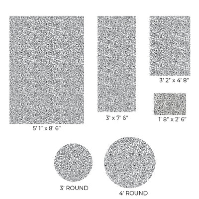 Rug size guide of the Abstract Lines Vinyl Rug VINYL FLOOR MATS in black and white.