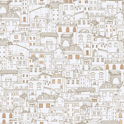 An up-close swatch of Amalfi WALLPAPER in a metallic gold and white color combination.