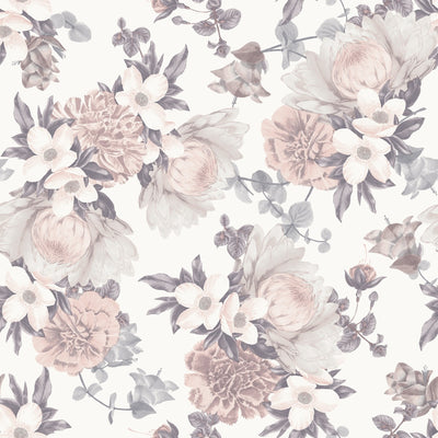 Up-close swatch of Botanical WALLPAPER in mauve pink.