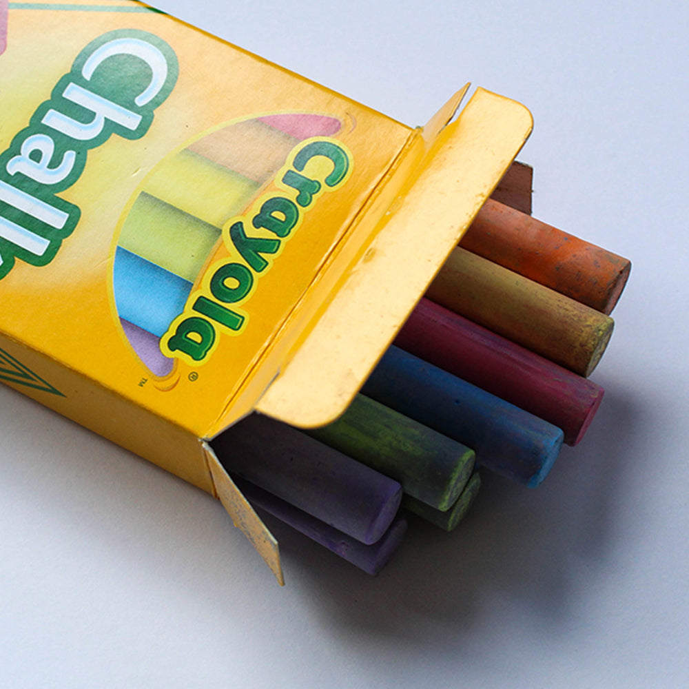 An open box of Crayola's Chalk in various colors.